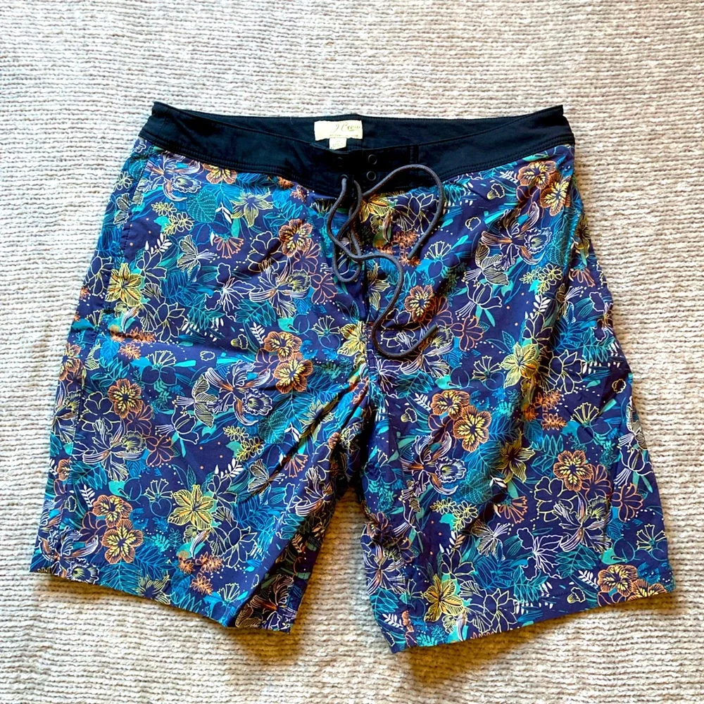 J.Crew Tropical Floral Board Shorts‎ Men’s Medium Blue Swim Trunks